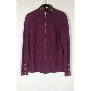 BELLDINI Maroon/Gold Full Zip Cardigan Grommet Embellished Med